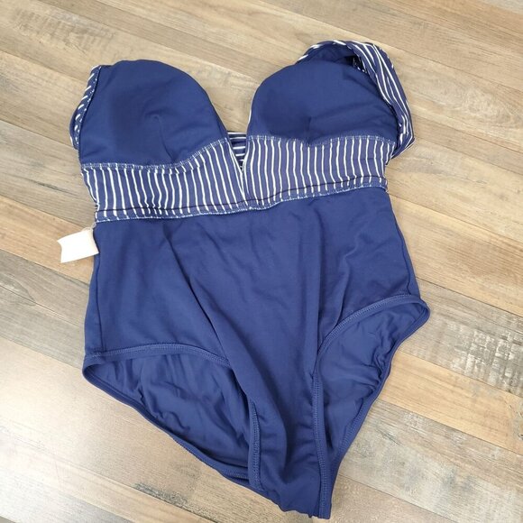 Sea Angel One Piece V Neck Navy White Striped One Piece Women's Size Medium - Picture 7 of 9